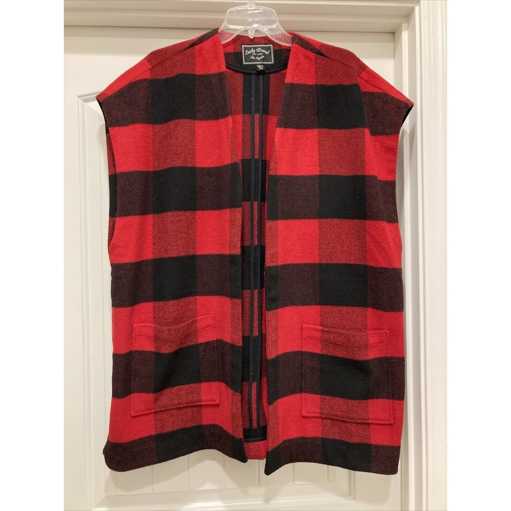 Lucky Brand Red/Black Buffalo Plaid Oversized Vest w Pockets SZ XS-S